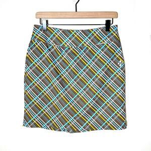 JoFit brown blue and yellow plaid golf athletic skirt skort size 2 B160